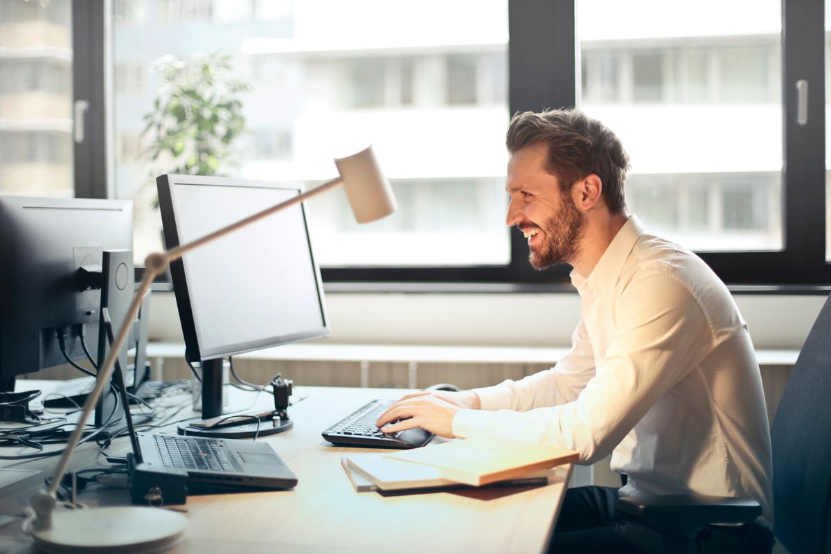 Freelancer working at a desk at home