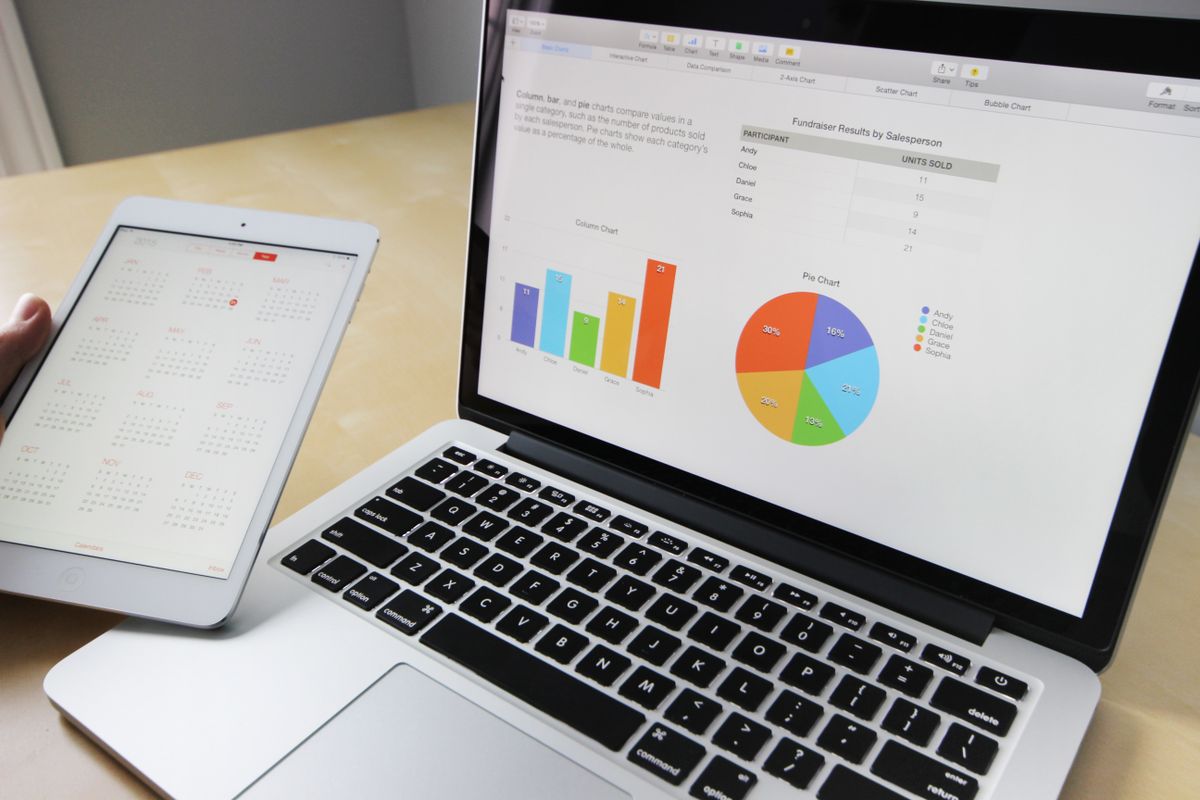 Marketing performance charts on a laptop screen